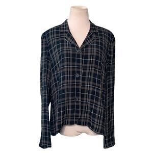 Liz Claiborne black gray plaid long sleeves blouse size MP